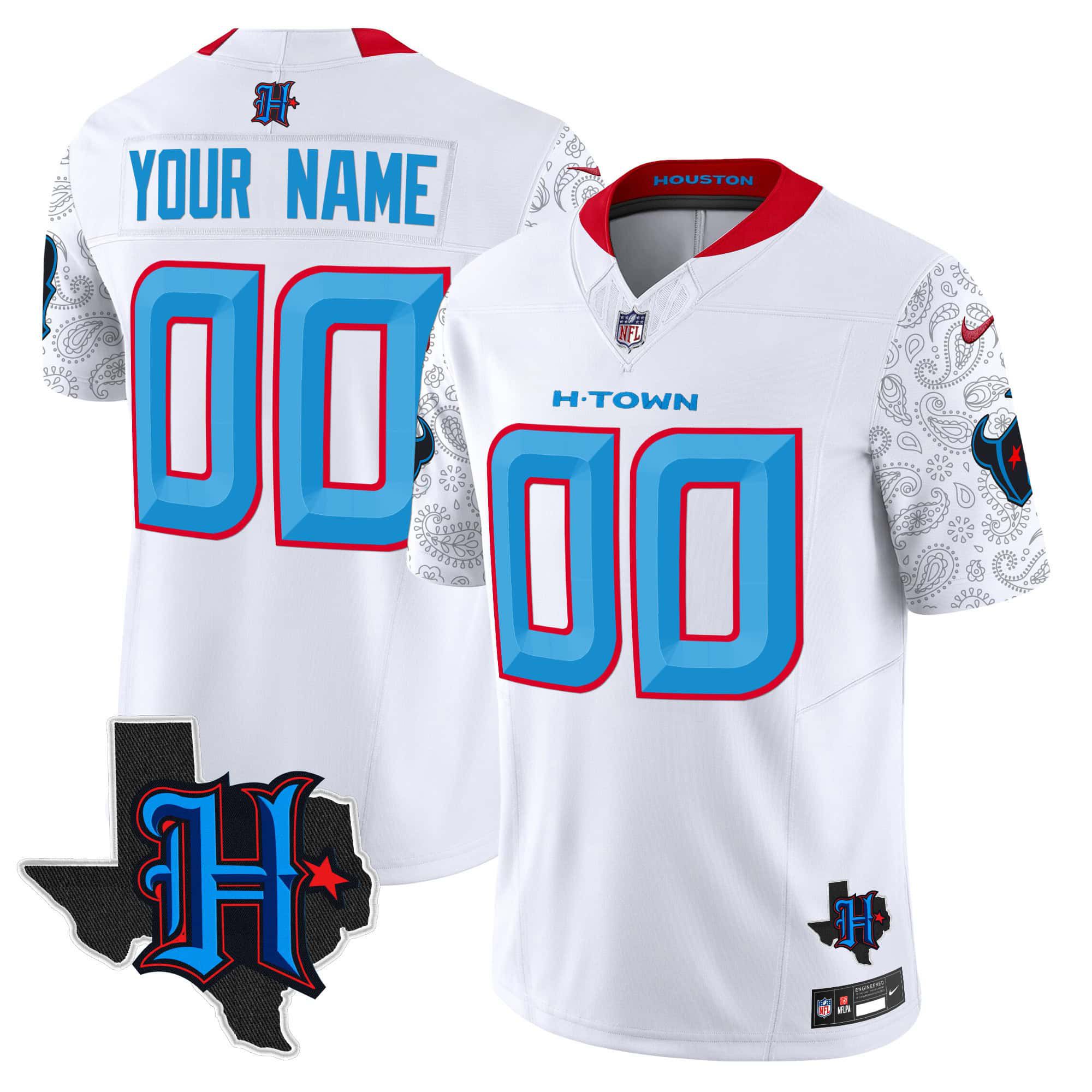Men Houston Texans White 2024 Nike Patch Vapor Limited Custom NFL Jersey style 1